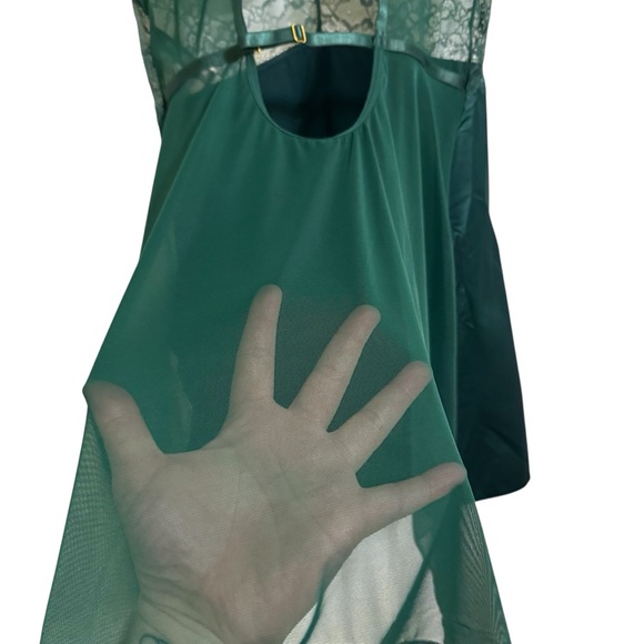Forest Green Lace Slip Dress • Sheer Mesh Back • Strappy Lingerie Dress •Medium - Picture 3 of 9
